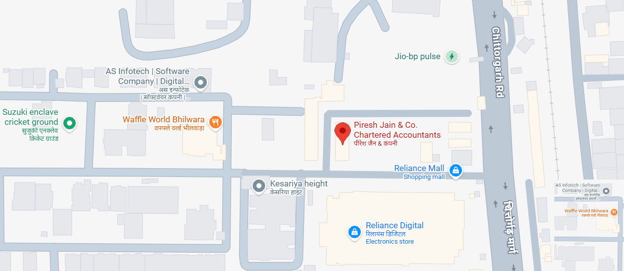 Piresh Jain & Co. Office Location — Near Reliance Mall, Azad Nagar, Bhilwara